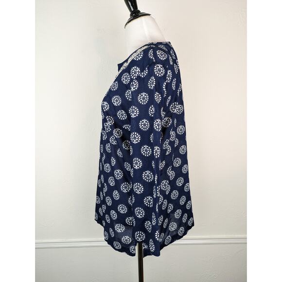 Talbots Top Embroidered Beaded Floral Boho Coastal Cotton Spring Summer Size M - Picture 7 of 13